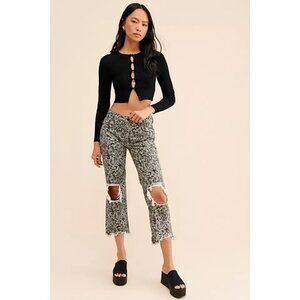 Free People Maggie Black Motif Mid Rise Snake Printed Jeans Women's Size 28